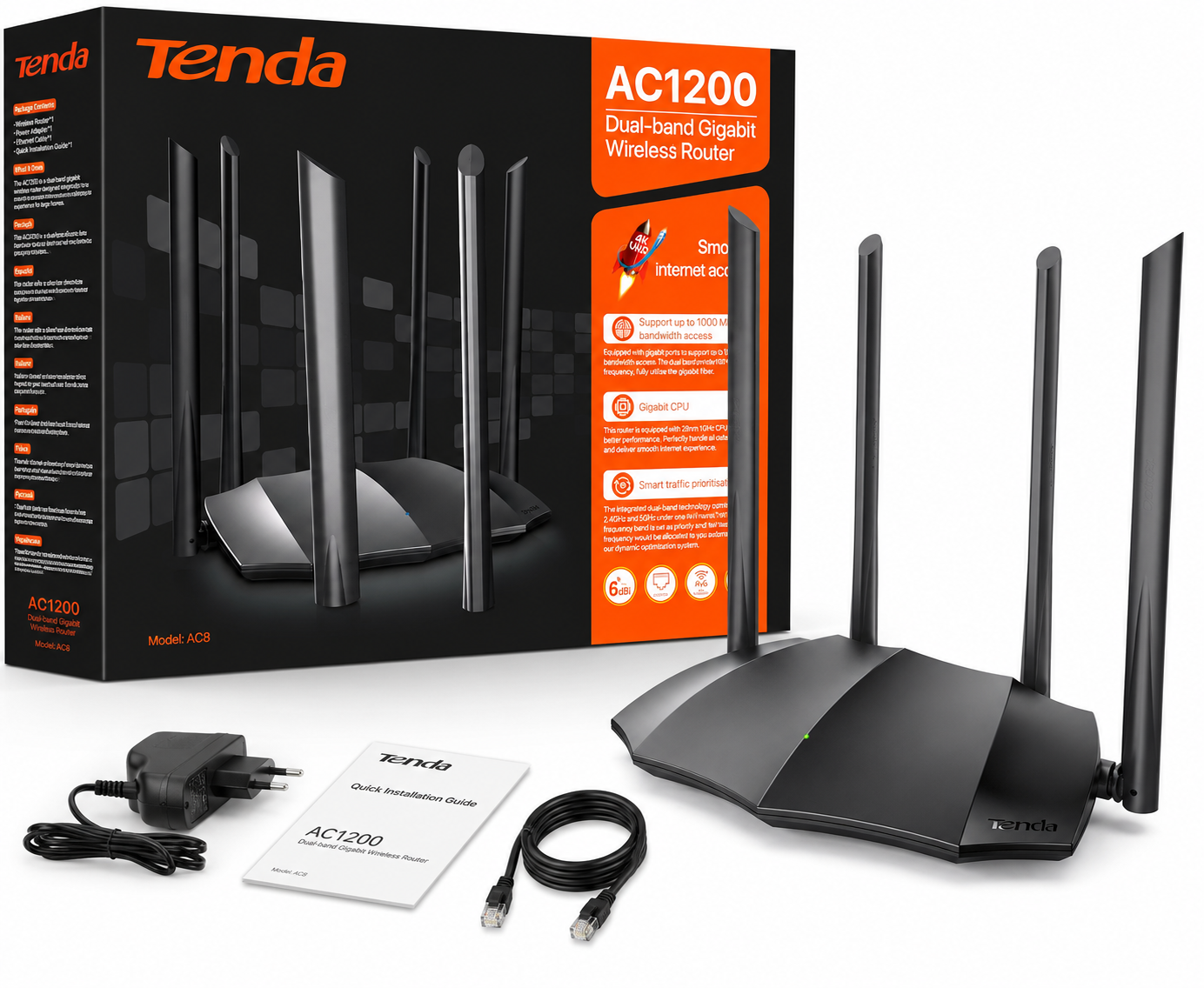 Tenda AC8 AC1200 Dual Band Gigabit WiFi Router – 2.4GHz & 5GHz
